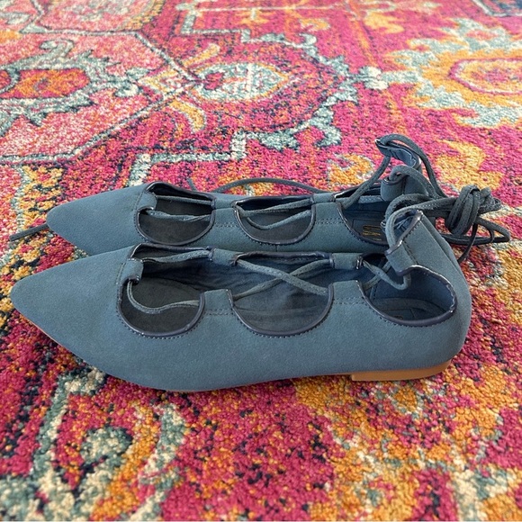 NWOT GAP | Women’s Cornflower Blue Suede Lace-Up Ankle Wrap Ballet Flats, sz 7.5 - Picture 6 of 10